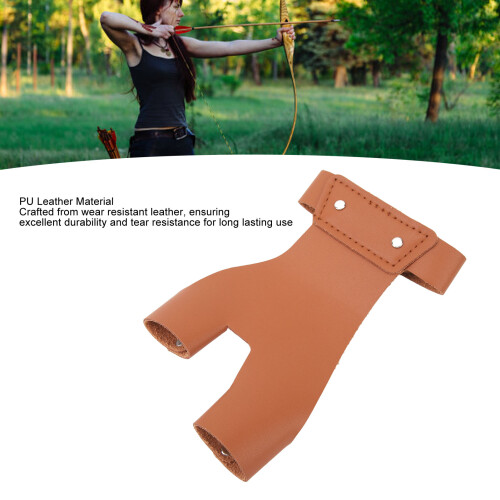 Brauner PU-Leder-Bogenschieß-Handschuh, 2-Finger-Linkshandschutz 2
