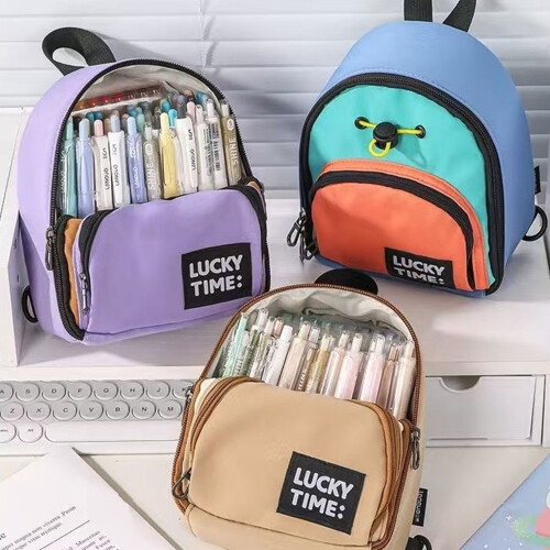 Large Capacity Pencil Case Backpack Like Pencil Pouches-Khaki 2