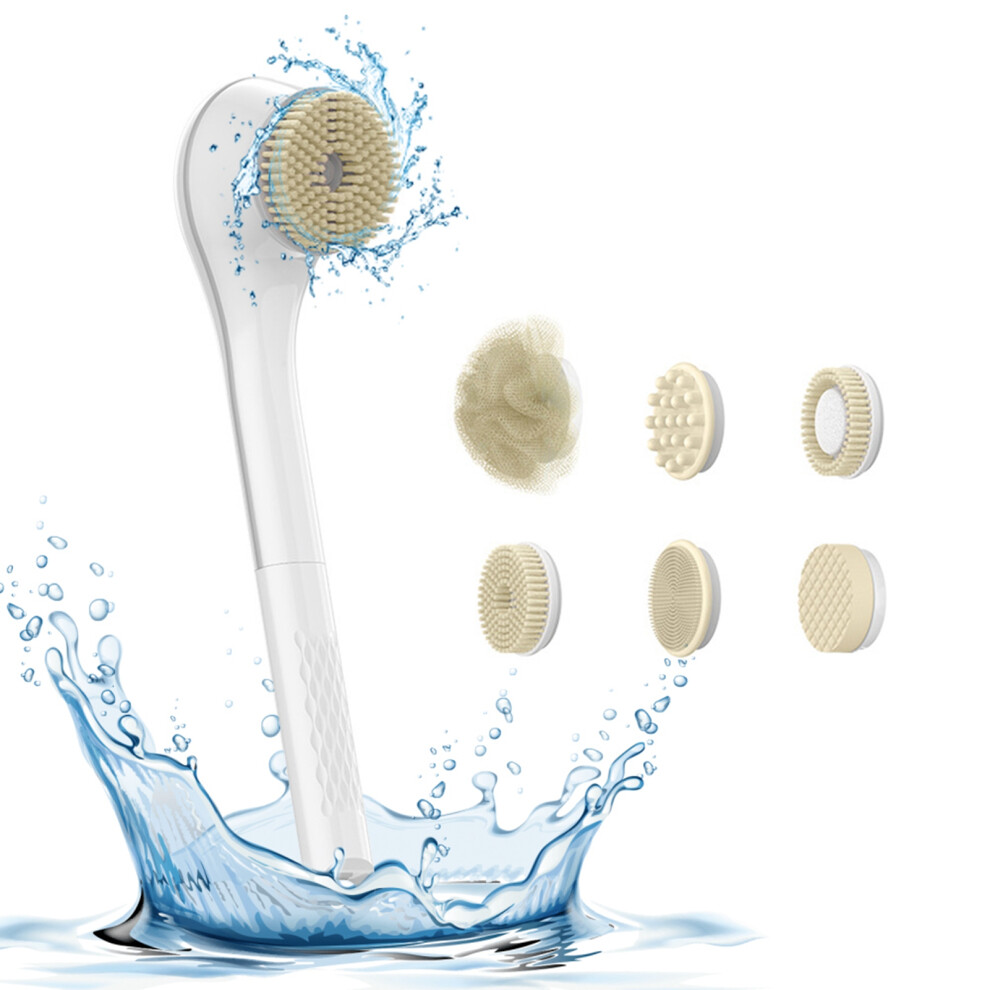 Electric Body Scrubber 15W, 1200mAh, IPX7 Waterproof, 3 Gears, 6 Heads