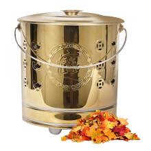Fire Barrel Rust-Resistant Metal Bucket With Vent Lid And Hook Insert For Wood And Garbage Burning Gold Bin For Balcony