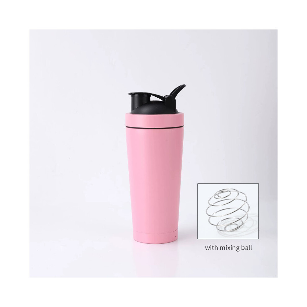 (Pink, 750ml) Double Layer Stainless Steel Shaker Bottle With Mixer Ball For Fitness Use-image-OPC-PKH5WYM-NEW