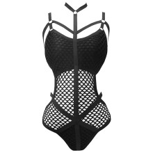 Red Stockings Plus Size Lingerie Set Mesh See-Through Nightwear Lace Jumpsuit Strappy Bodystocking Women Christmas