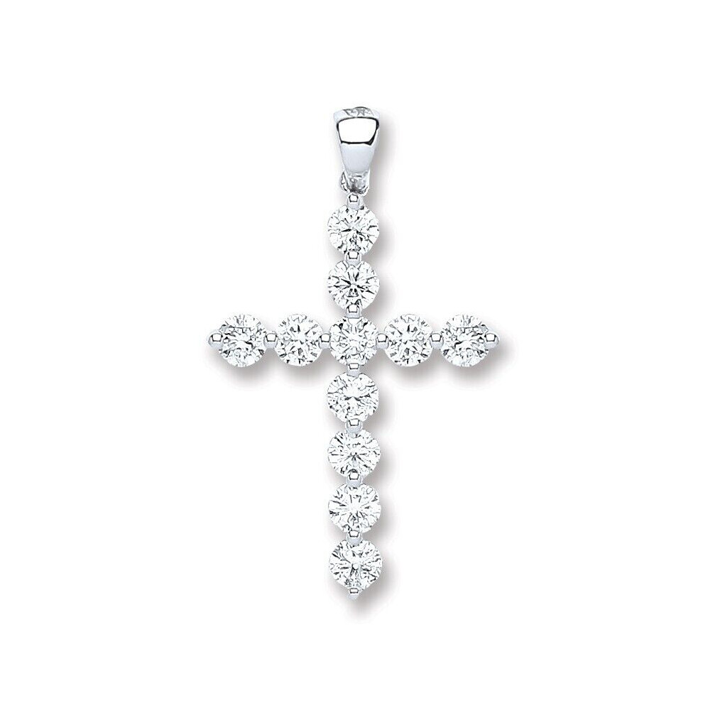18ct White Gold 0.70ctw Diamond Cross Pendant Hallmarked-image-OPC-PKH6K78-NEW