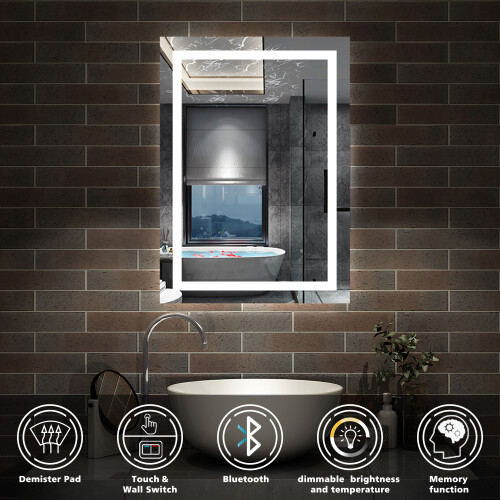 AICA (500x700mm) LED Bathroom Mirror with Bluetooth Speaker Demister Pad