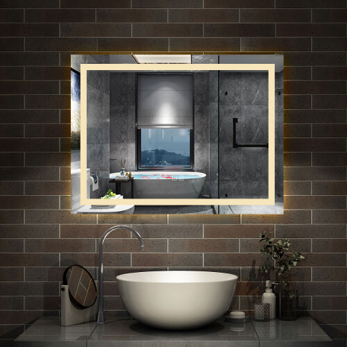 AICA (800x600mm) LED Bathroom Mirror with Bluetooth Speaker Demister Pad 2