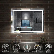 (800x600mm) LED Bathroom Mirror with Bluetooth Speaker Demister Pad