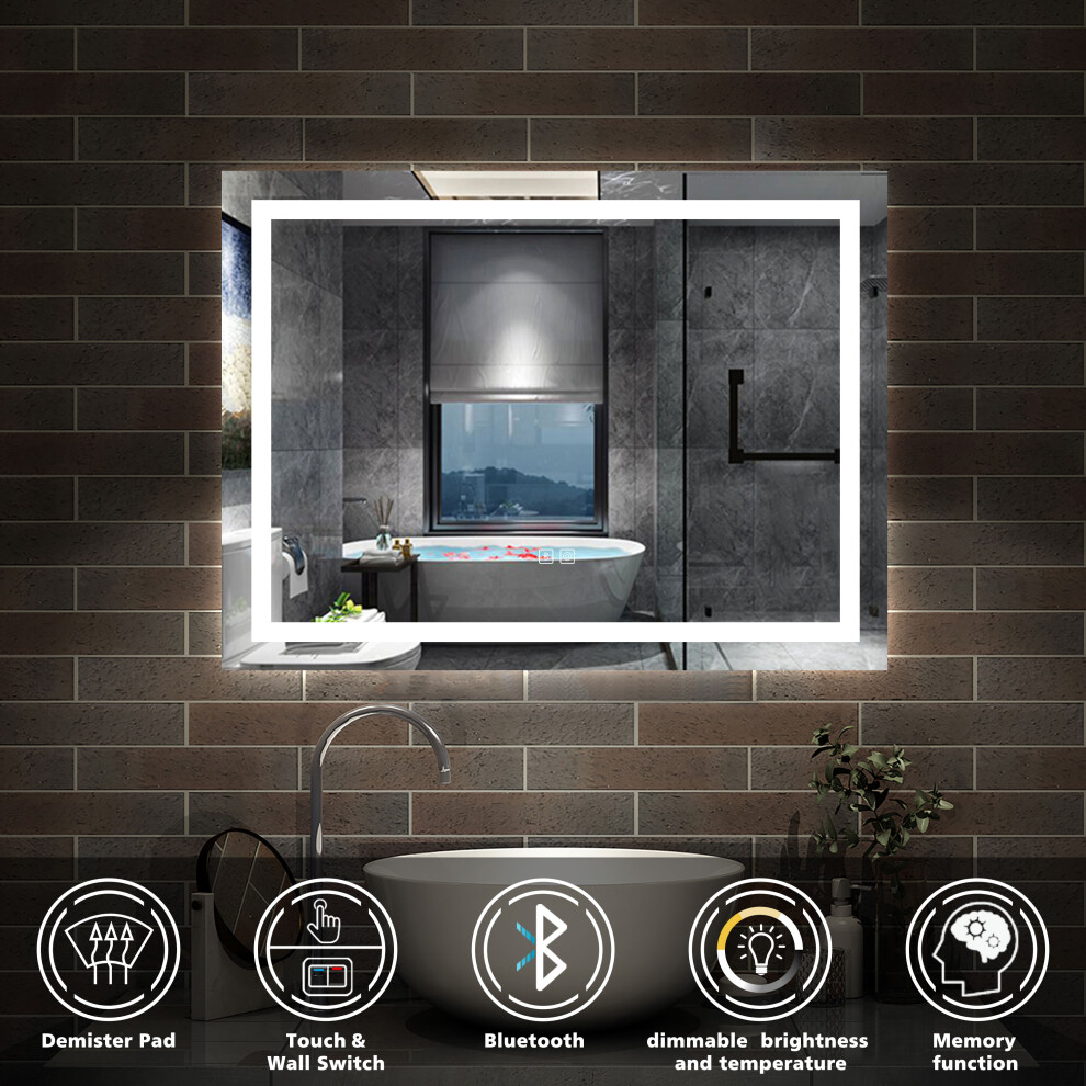 Aica (800X600mm) Led Bathroom Mirror With Bluetooth Speaker Demister Pad
