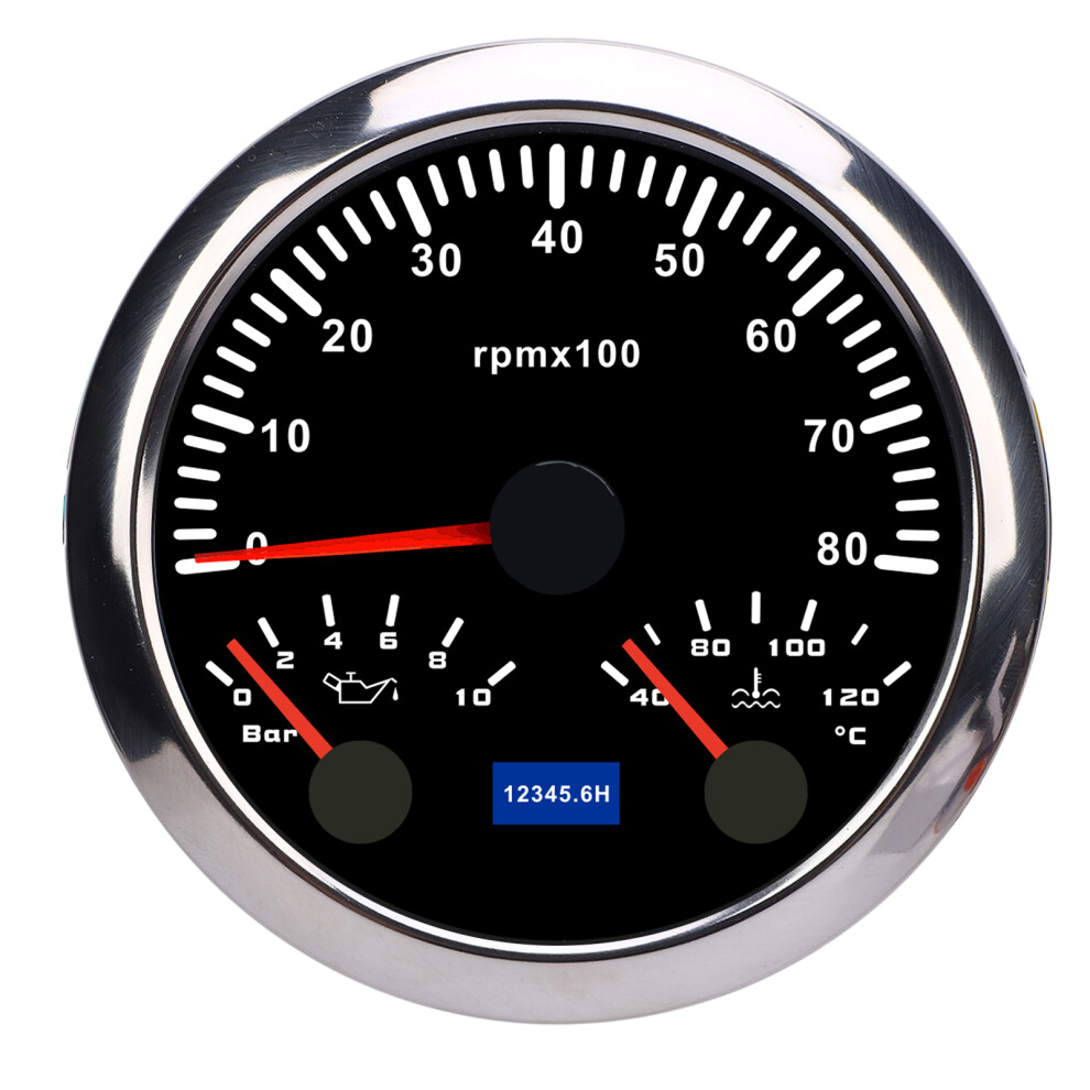 3 In 1 85Mm Tachometer 8000Rpm 40 To 120 Water Black/Silver 8320539357355