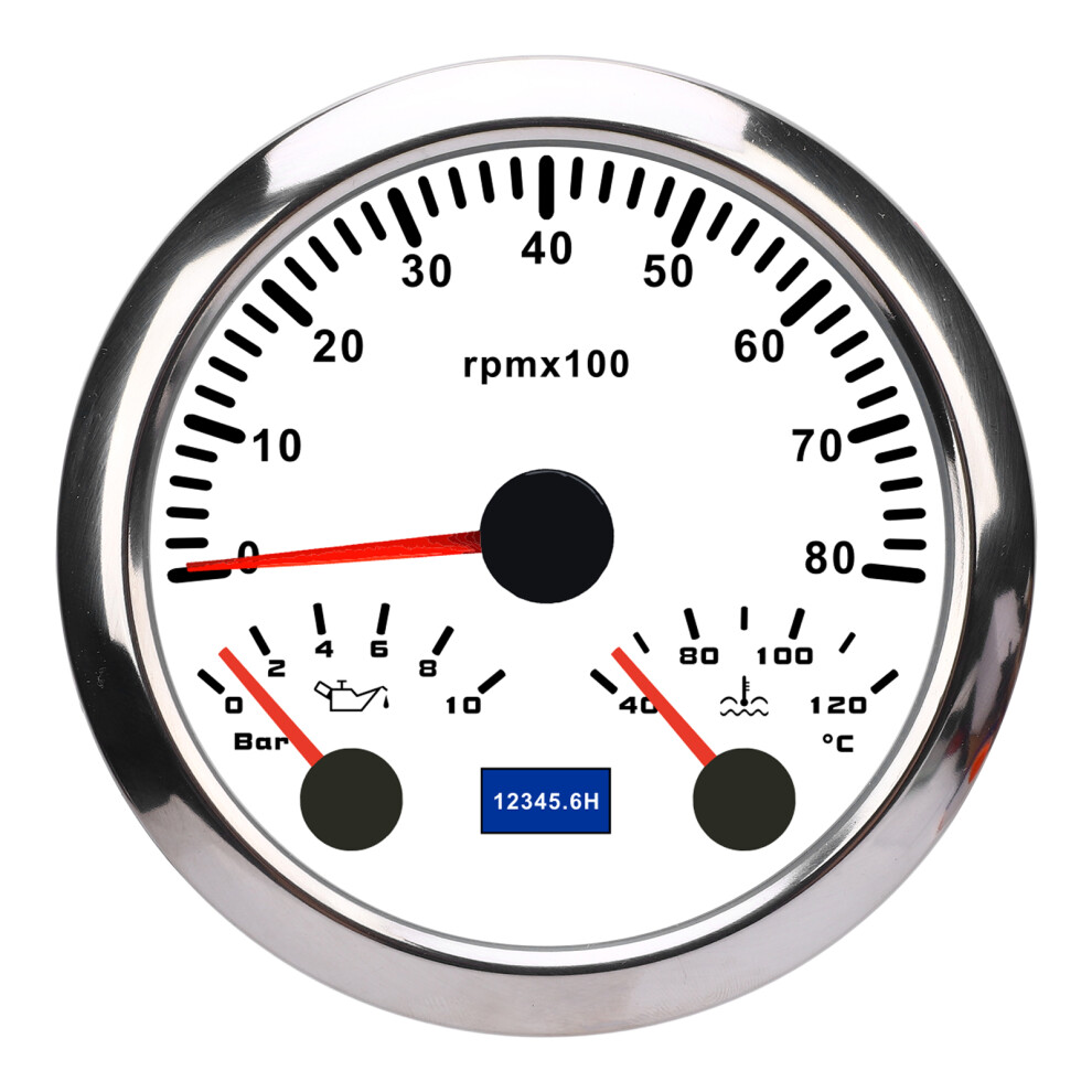 3 In 1 85Mm Tachometer 8000Rpm 40 To 120 Water White/Silver 8320539357577