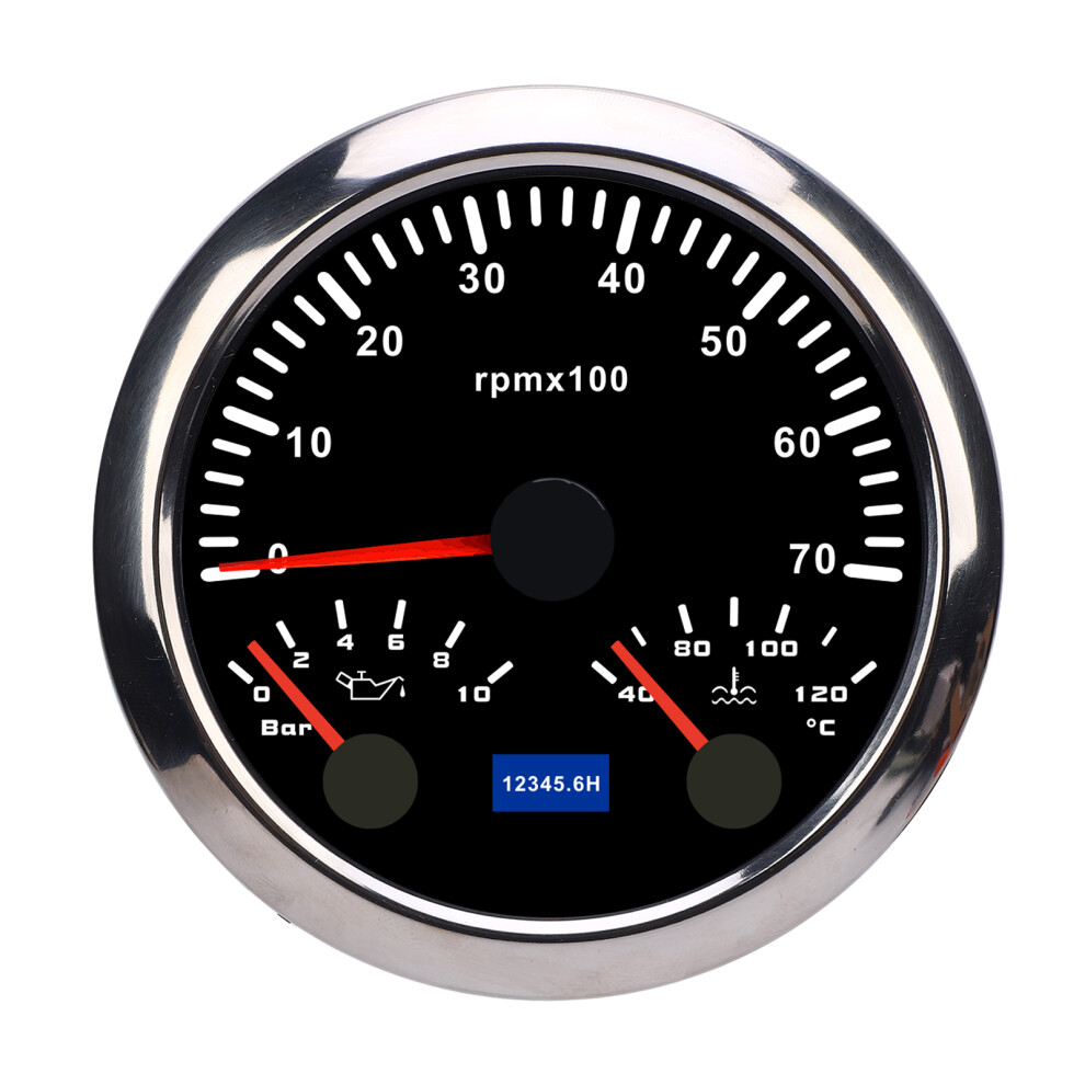 3 In 1 85Mm Tachometer Dc 9 To 32V 7000Rpm 0 To Black/Silver 8320539357768