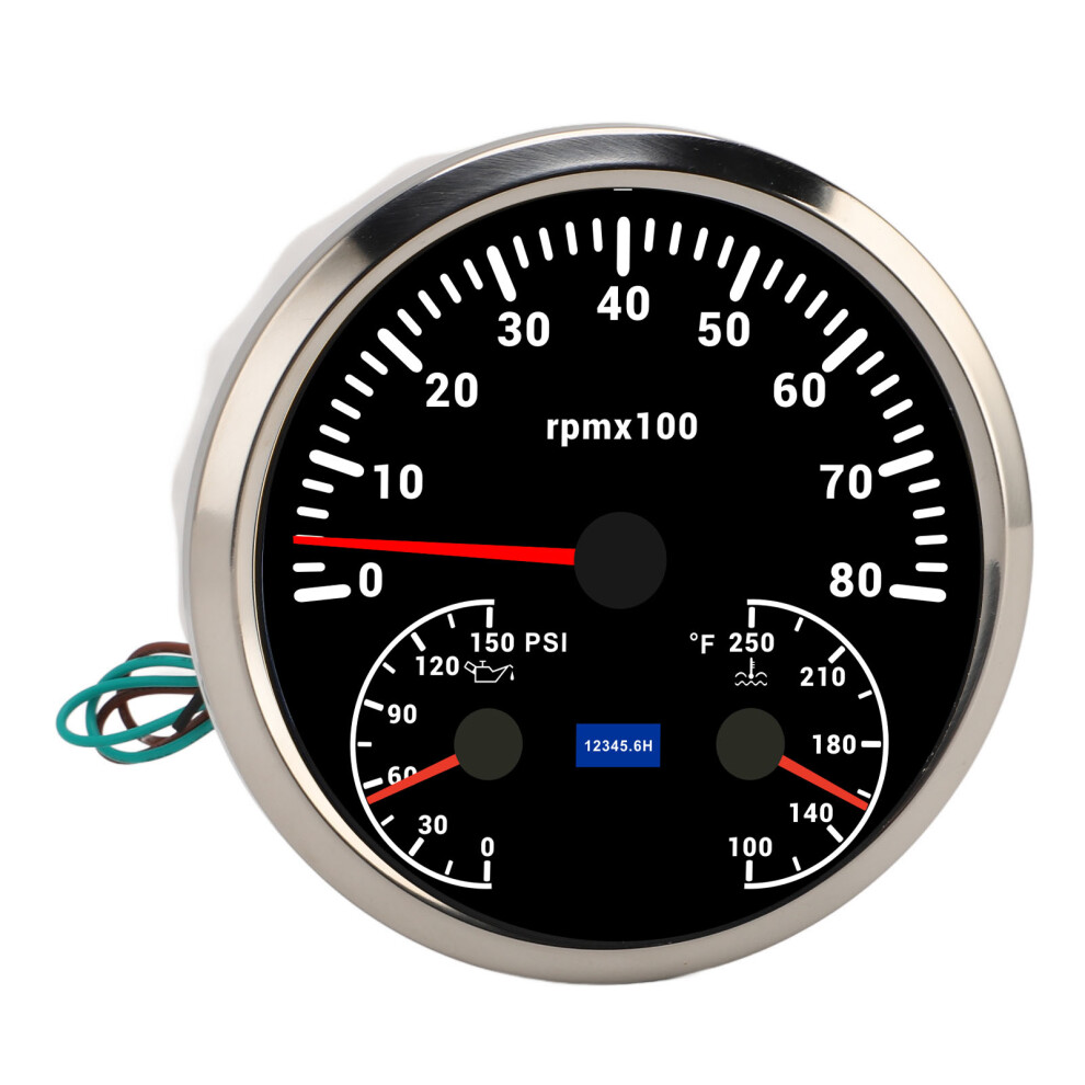 3 In 1 Speedometer 8000Rpm Tachometer 0 To 150Psi Black 8320539358468