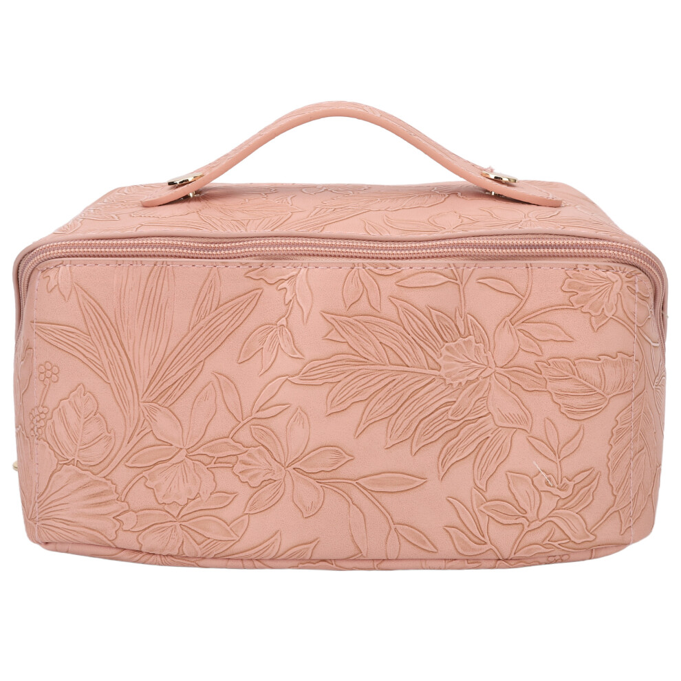 Pink Make Up Cosmetic Bag Pu Leather 180 Degree Opening