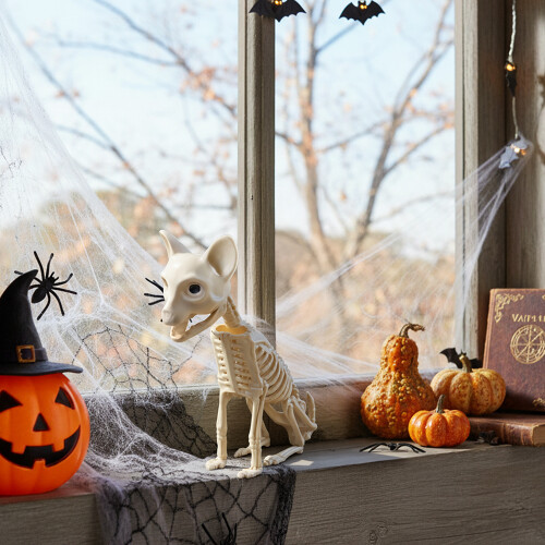 Living And Home Spooky Cat Skeleton Figurine Bone Statue for Halloween Decor 2