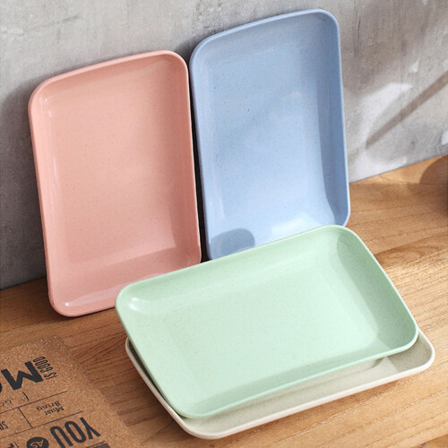 4Pcs Green Straw Dinner Plates Lightweight Serving Dish 2