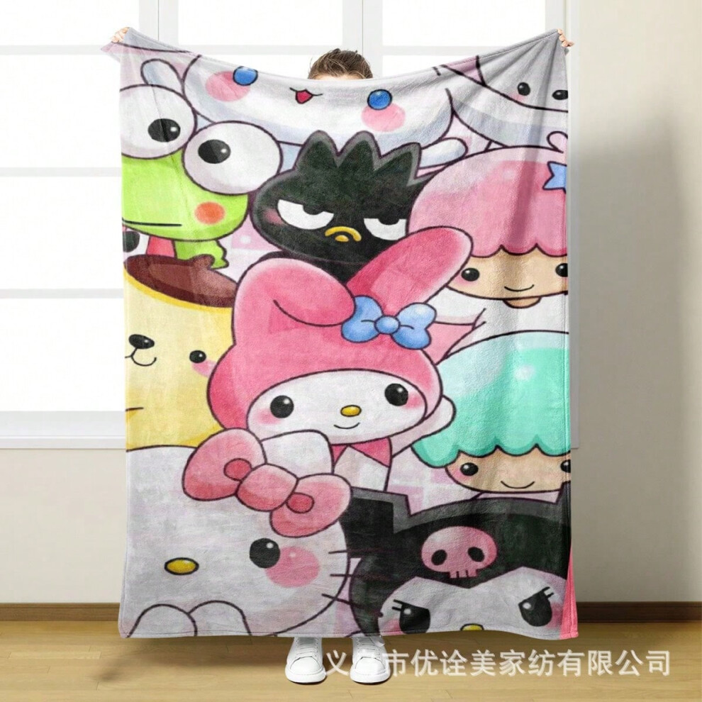 (20240403011, 75*100cm) Cartoon Kuromi flannel bed blanket, travel airplane blanket-image-OPC-PKH8KM8-NEW
