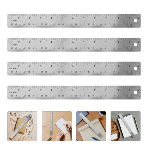 4Pcs Silver Multi-Function Cork Backing Rulers Durable Measuring Tools 2
