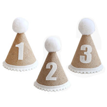6Pcs Khaki Linen Birthday Caps Soft Comfortable Hats for Kids