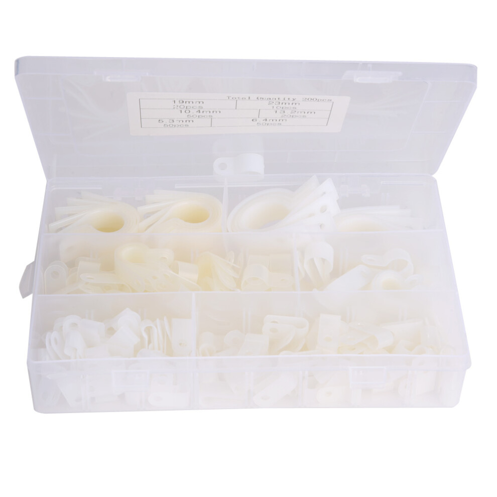 200pcs Plastic Nylon Cable Clamp R‑Type