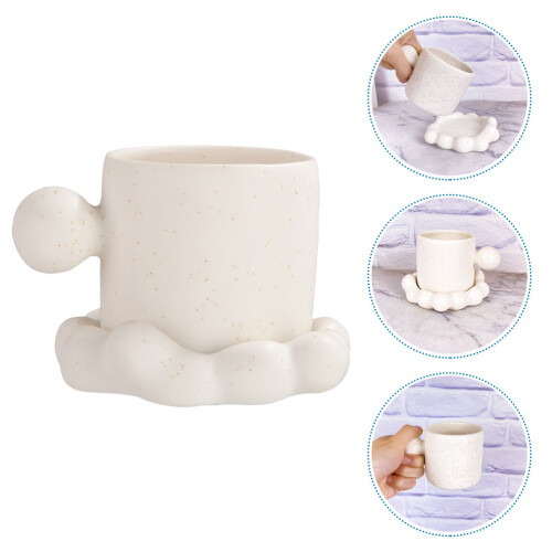 1Set White Ceramic Coffee Cup with Saucer Durable Daily Use Mug 1