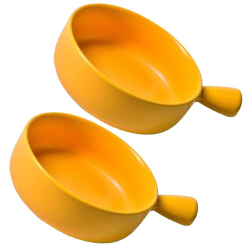 2 pcs yellow ceramic round baking plates with handle for kitchen use