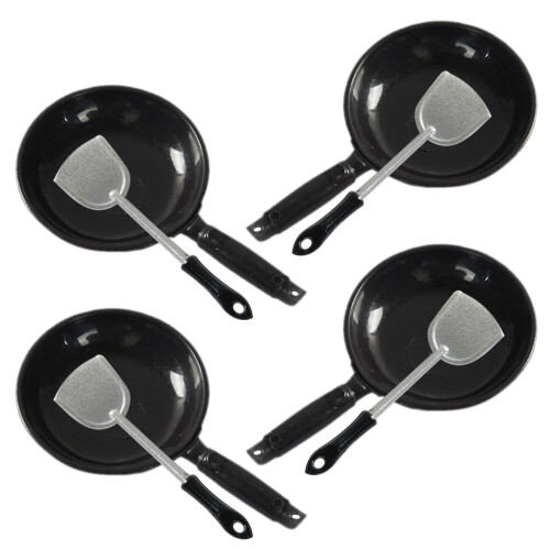 8 Sets Mini Dollhouse Kitchen Gadget Skillet Pan with Spatula 1