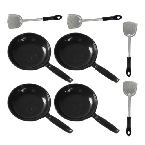 8 Sets Mini Dollhouse Kitchen Gadget Skillet Pan with Spatula