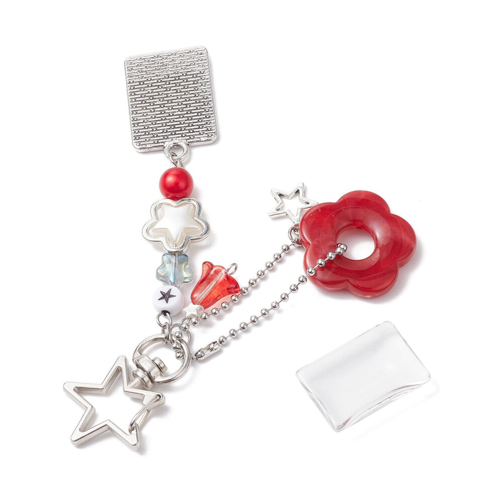 Stylish Star Flower Bead Mobile Charm Phone Chain Adornment- Red 7751000168193