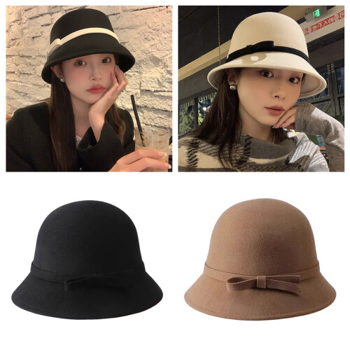 Handmade Woolen Hat Elegant Bowknot Belt Decorated Sun-White 2