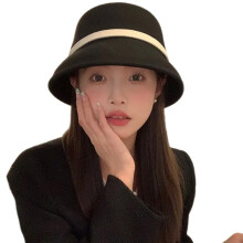 Girls Woolen Hat Equestrian Elegant Cloche Hat-black white edge