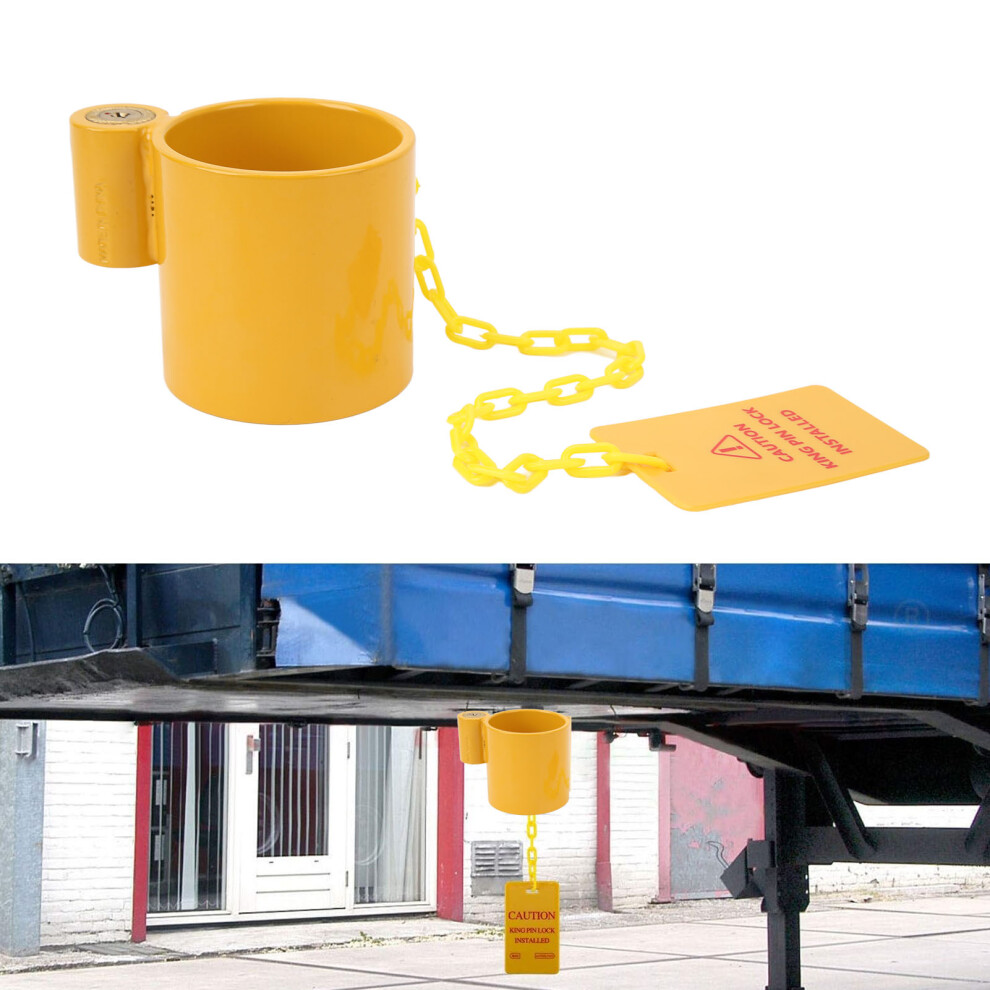 Heavy Duty Steel 5Th Wheel Lock With Caution Tag Rust-Resistant For Motorhomes Yellow 8401349742781
