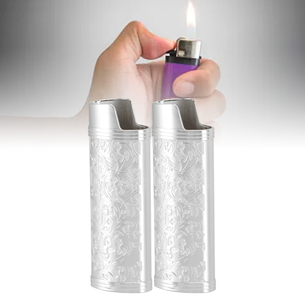 Silver 2 Pcs Zinc Alloy Vintage Floral Lighter Cases, Elegant & Durable