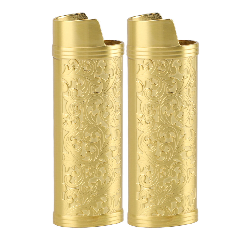 Gold 2 Pcs Zinc Alloy Vintage Floral Lighter Cases, Elegant & Durable