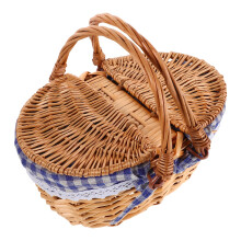 woven picnic basket with lid, double-handle rattan hamper for outings