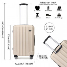 (24 Inch) [MissLulu Bags] Vertical Stripe Design ABS Hard Shell 19''/24''/28'' Suitcase with Combination Lock - Beige
