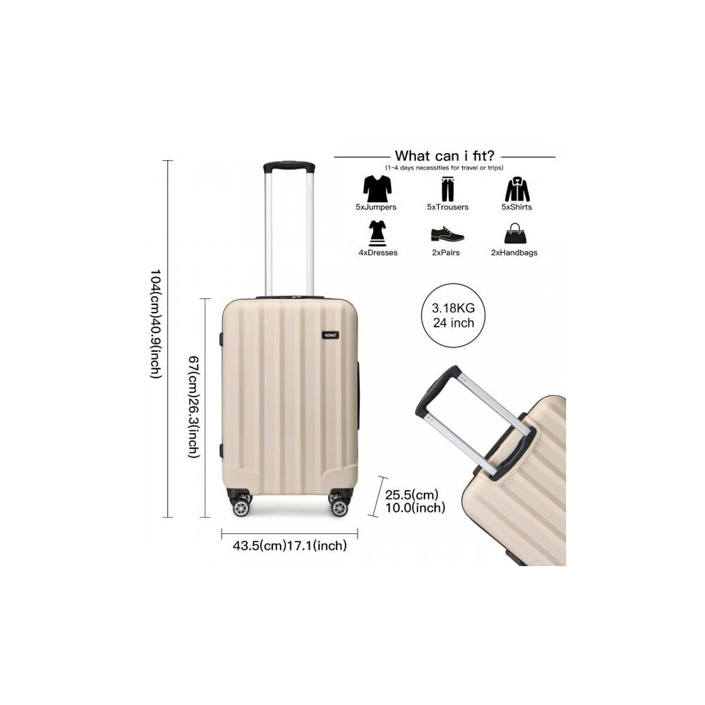 (24 Inch) [MissLulu Bags] Vertical Stripe Design ABS Hard Shell 19''/24''/28'' Suitcase with Combination Lock - Beige-image-OPC-PKHBRRV-NEW