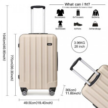 (28 Inch) [MissLulu Bags] Vertical Stripe Design ABS Hard Shell 19''/24''/28'' Suitcase with Combination Lock - Beige