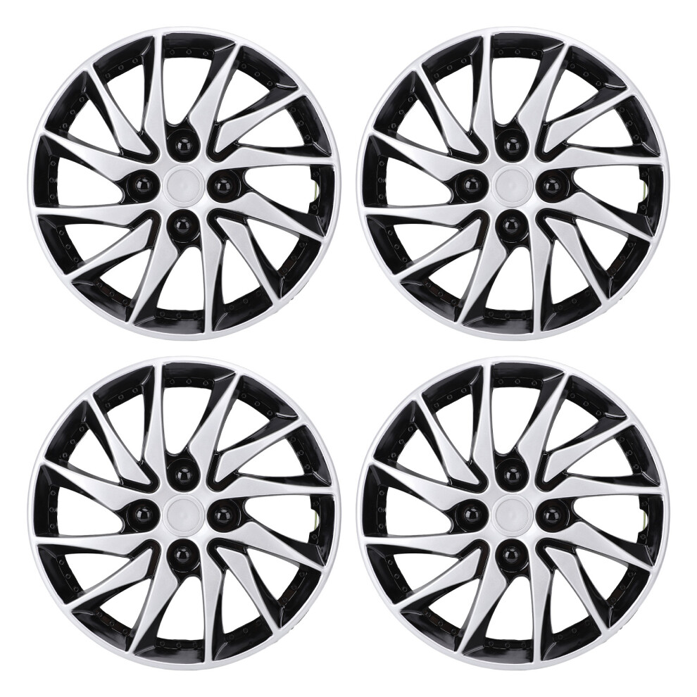 4Pcs 14In Hubcap Wheel Cover Stylish Look Scratch Silver/Black 8320539372082