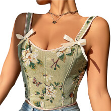 Bowknot Corset Waist Cincher Decorative Underbust-dark green S