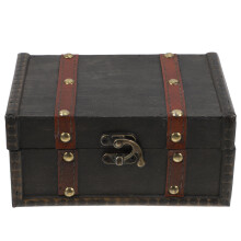 Dark Grey Wooden Treasure Chest Vintage Storage Box with Lock