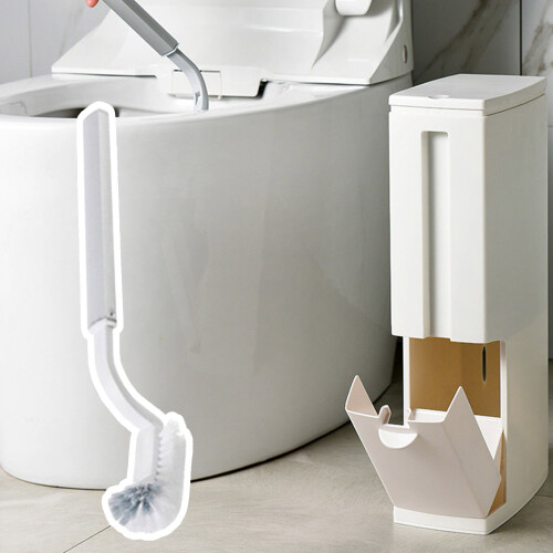 Small Push Top Waste Bin with Toilet Brush For Efficient-White 2