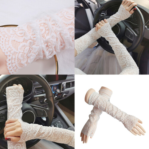 Elegant Lace Arm Sleeves Sun Protective Arm Covers for-White 1