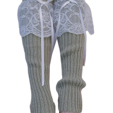 Leg Cover Long Socks Women Japanese Ribbed Knit Lace-Gray