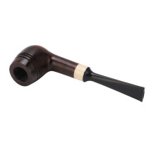 Handmade 3-Ring Bruyere Wood Tobacco Pipe with Filter, Portable 15x3.8cm