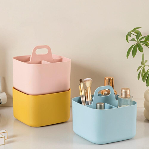 Stackable Organizer Baskets With Handle Pink Plastic Storage Bins For Small Spaces Compact Design 2