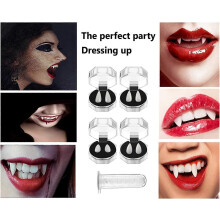 4 Pairs Vampire Teeth Fake Prostheses with 1 Tube Teeth Pellets Adhesive Vampire Teeth for Cosplay Halloween Party Decoration