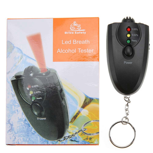 Mini Keychain Alcohol Tester with Torch & LED Light - Black Portable 1