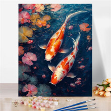 Paint By Numbers For Adults Koi Flower Oil Painting Kit On Canvas 16x20 Includes Brushes Acrylic Pigment Gift