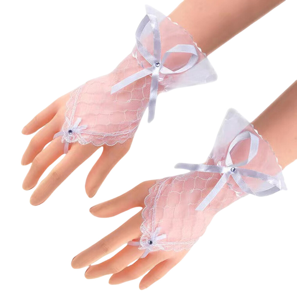 1pair Elegant Full Fingers Gloves Bridal Wedding Mittens-White