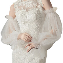 Women Detachable Arm Cover False Sleeves Oversized Tulle-White