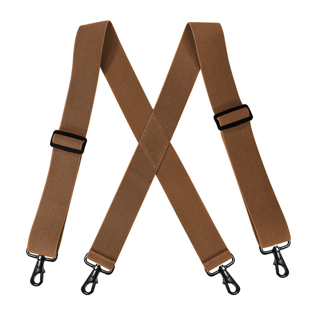High Elastic Adult Suspenders Strap for Pants 4 Clip-36 camel